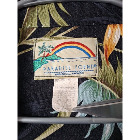 Vintage Paradise Found Hawaiian Shirt Men XXL Black Orange Floral Rayon Button - Picture 3 of 6
